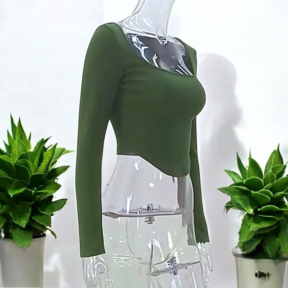 New Forever 21 Cypress Green Wide Neck Cropped Top - Picture 9 of 16